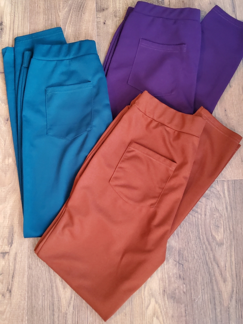 SHEIN High-Waist Ponte Pants in Teal, Purple & Rust Fall Bundle Large